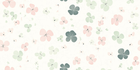 A delicate pattern of pastel-colored clovers scattered across a light background. The simple and clean design offers a whimsical and charming touch, ideal for spring or nature themes.