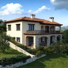 Modern Mediterranean Style Villa with Lush Green Landscaping