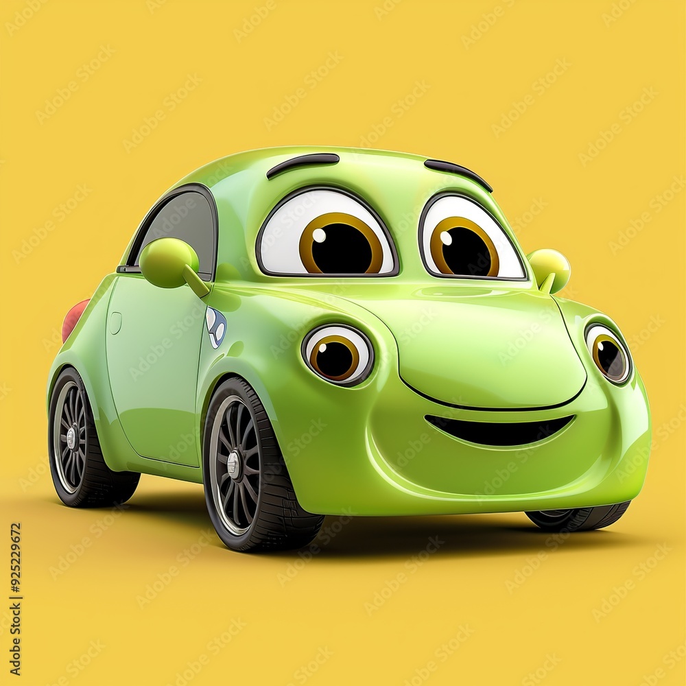 Aufkleber a high-quality cartoon car icon showcasing a joyful design with smooth curves. the cheerful colors a