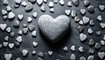 Obraz premium Stone heart on gray background, ai