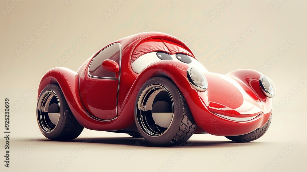Aufkleber a high-quality cartoon car icon showcasing a joyful design with smooth curves. the cheerful colors a