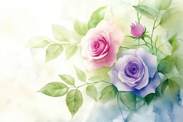 Elegant watercolor roses with soft pastel background