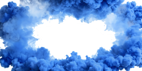  A blue smoke explosion border PNG  isolated on white background.AI GENERATED
