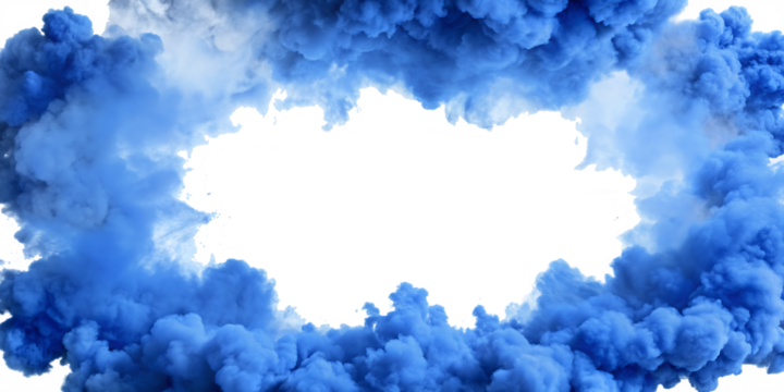  A blue smoke explosion border PNG  isolated on white background.AI GENERATED