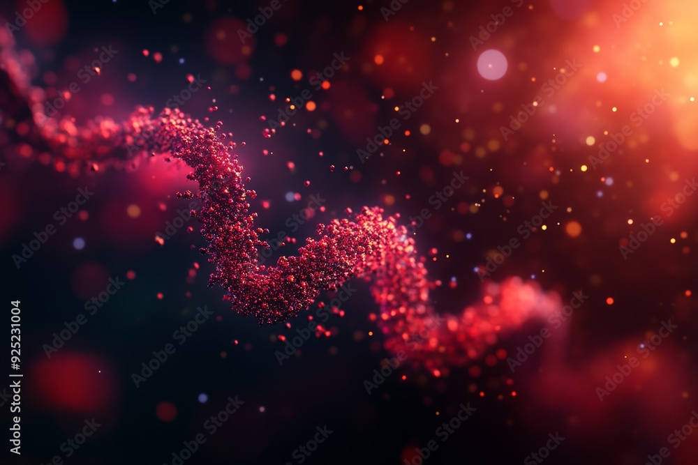 Poster abstract red particles swirl in a cosmic dance, creating a mesmerizing visual of light and color aga