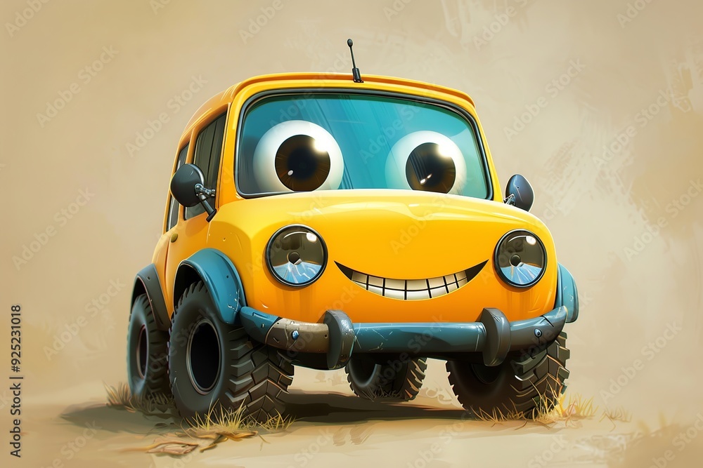 Aufkleber a high-quality cartoon car icon showcasing a joyful design with smooth curves. the cheerful colors a