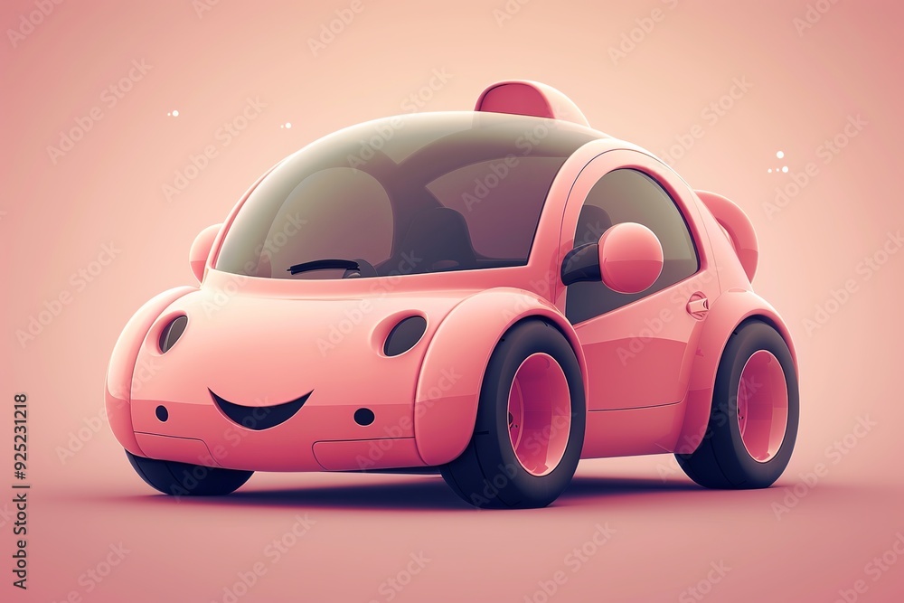 Aufkleber a high-quality cartoon car icon showcasing a joyful design with smooth curves. the cheerful colors a