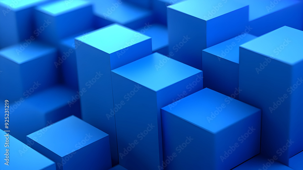 Poster a close-up view of blue geometric blocks arranged in a 3d pattern.