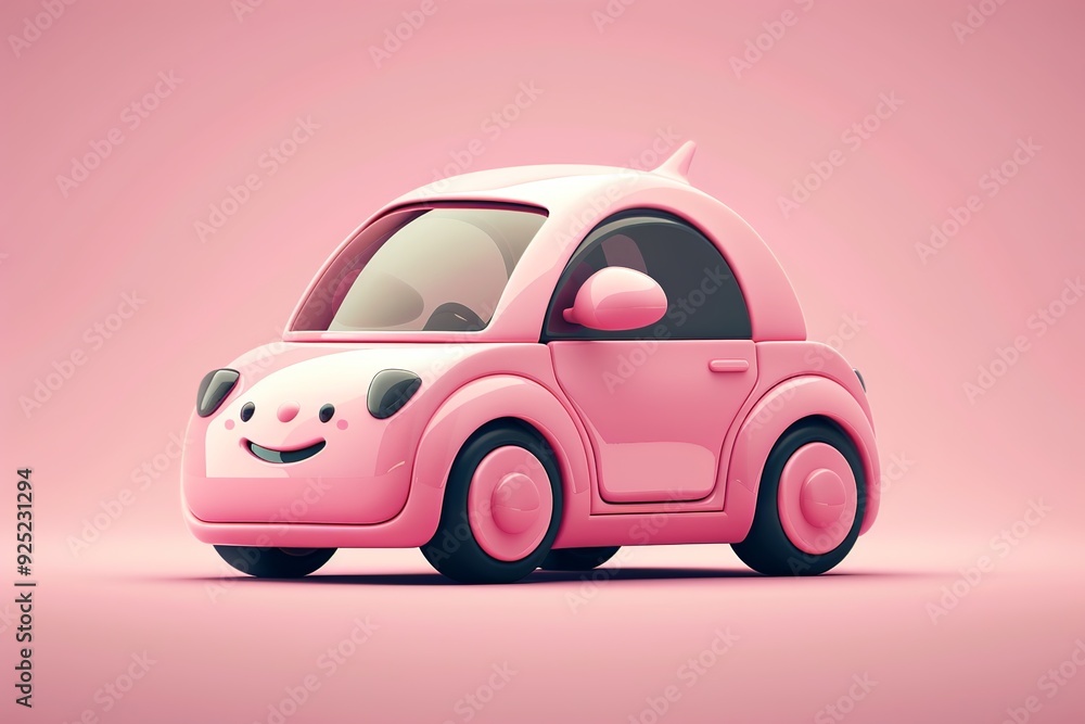Aufkleber a high-quality cartoon car icon showcasing a joyful design with smooth curves. the cheerful colors a