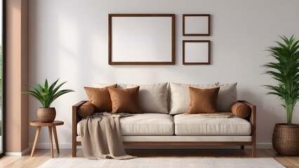 Mockup frames in living room with Scandinavian style, mockup frame design, frame mockup