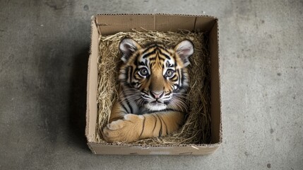 ## Tiny Tiger Finds Comfort in Cardboard Box - Adorable Photo