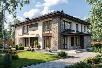 Modern Luxury Home Exterior Design with Stone Accent Wall