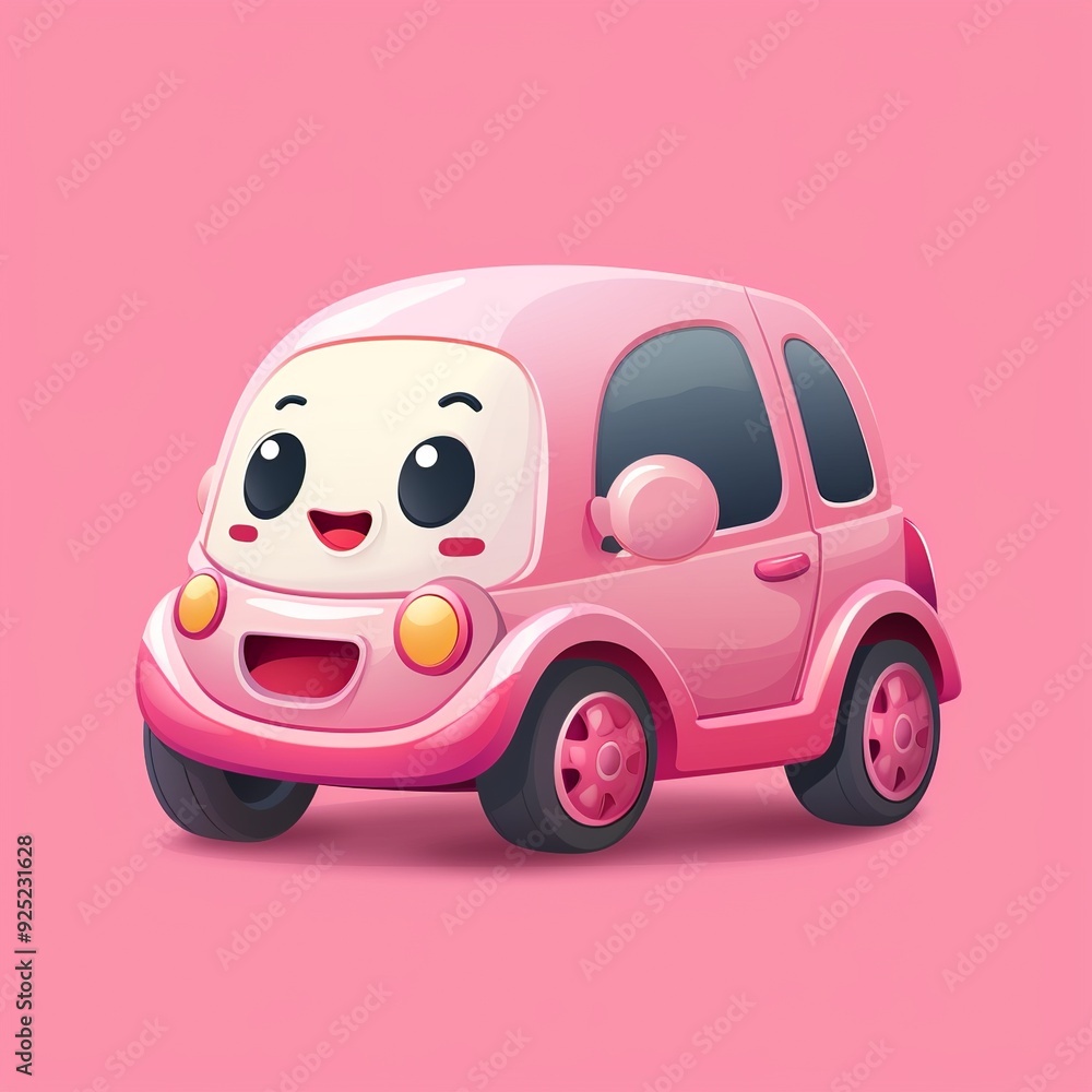 Aufkleber a high-quality cartoon car icon showcasing a joyful design with smooth curves. the cheerful colors a
