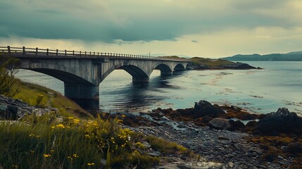 Fototapeta premium Bridge winding its way around the shore