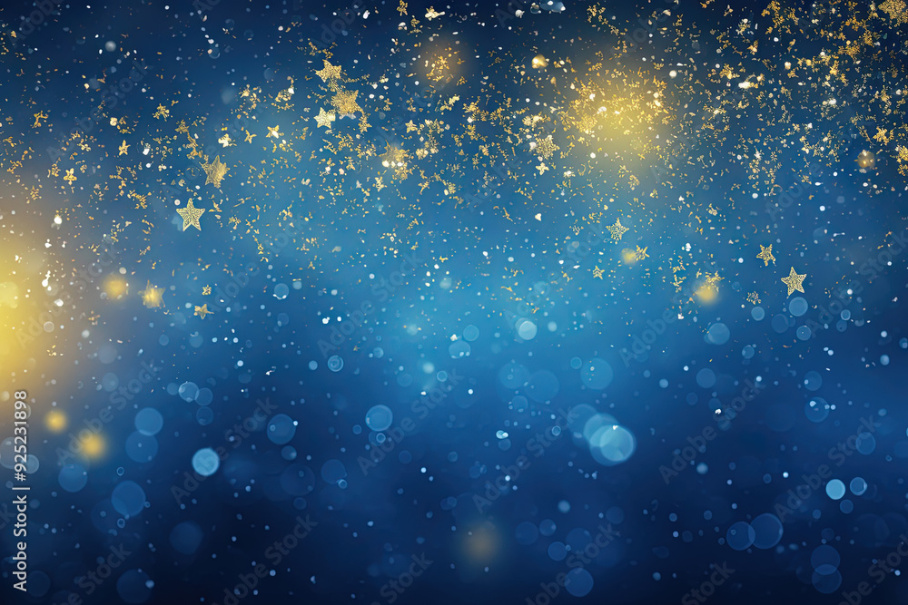 Aufkleber blue background with silver and gold snowflake particles and blurred bokeh sparkles
