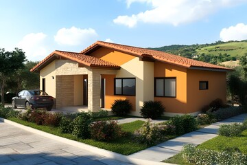 Modern House with Tile Roof and Stone Facade