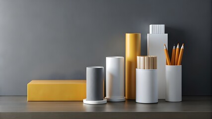 Modern Home Desk WorkPlace, With Laptop, Desk lamp and plant, Background concept.