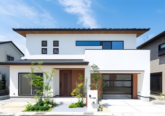 Modern White House Exterior With Green Plants