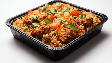 Fototapeta premium Delicious Chicken Biryani with Raita: A Close-Up Studio Shot