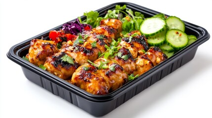 Fototapeta premium Delicious Chicken Satay Peanut Sauce & Cucumber Salad - Food Photography