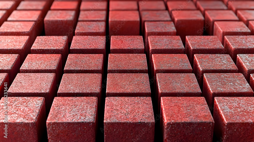 Poster a close-up view of textured red cubes arranged in a grid pattern.