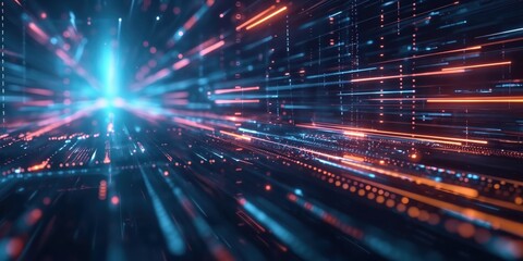 Obraz premium Futuristic Neon Tunnel with Vibrant Lights created by ai