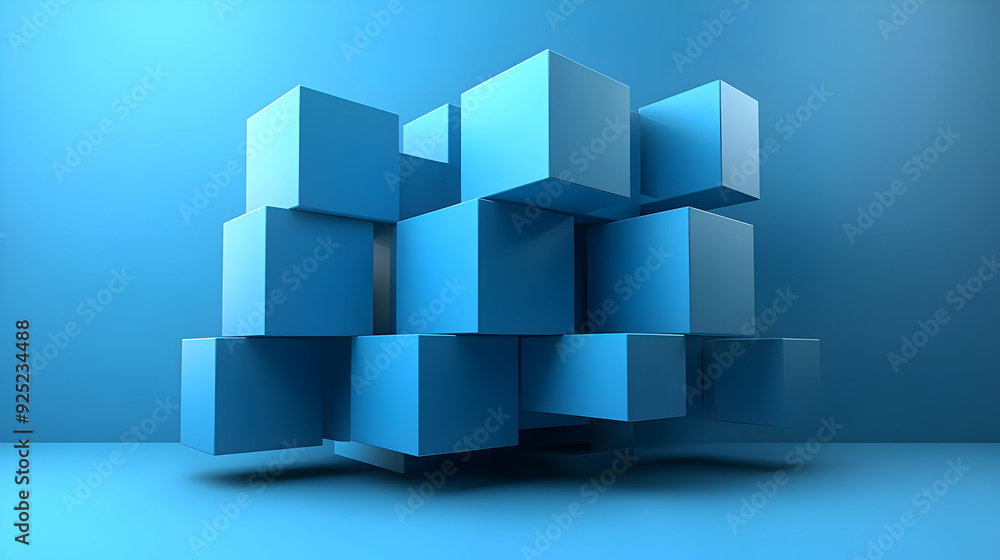 Poster a cluster of blue cubes arranged in a three-dimensional space.