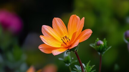  A tight shot of an orange blossom against a backdrop of verdant leaves, with a softly blurred background