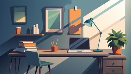 Working in Modern desk office on Laptop.