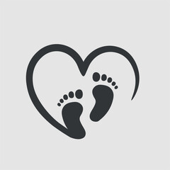 Baby feet in a heart shape representing love and affection in a minimalist style
