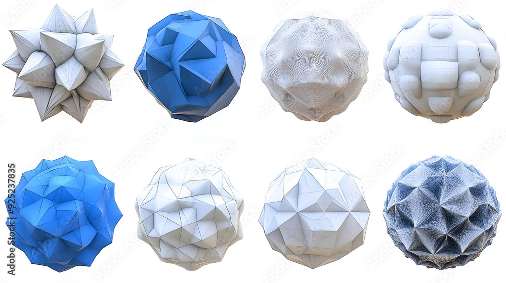 Poster a collection of abstract geometric shapes showcasing various textures and colors.