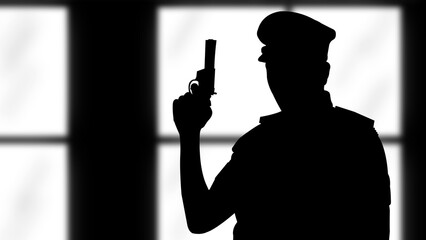 police officer Silhouette with gun 