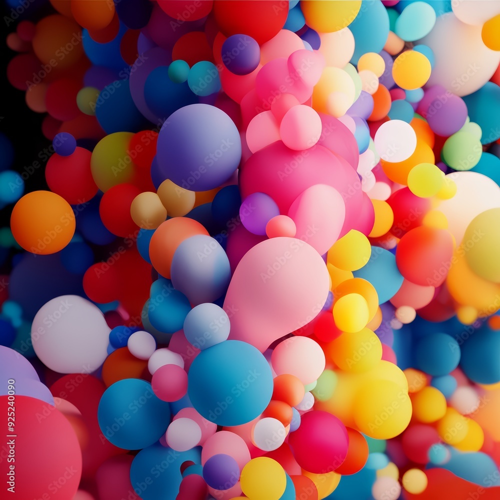 Poster colorful abstract composition featuring a variety of spheres in various sizes and vibrant hues, crea
