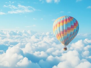 Fototapeta premium Vibrant Hot Air Balloon Soaring Above the Clouds