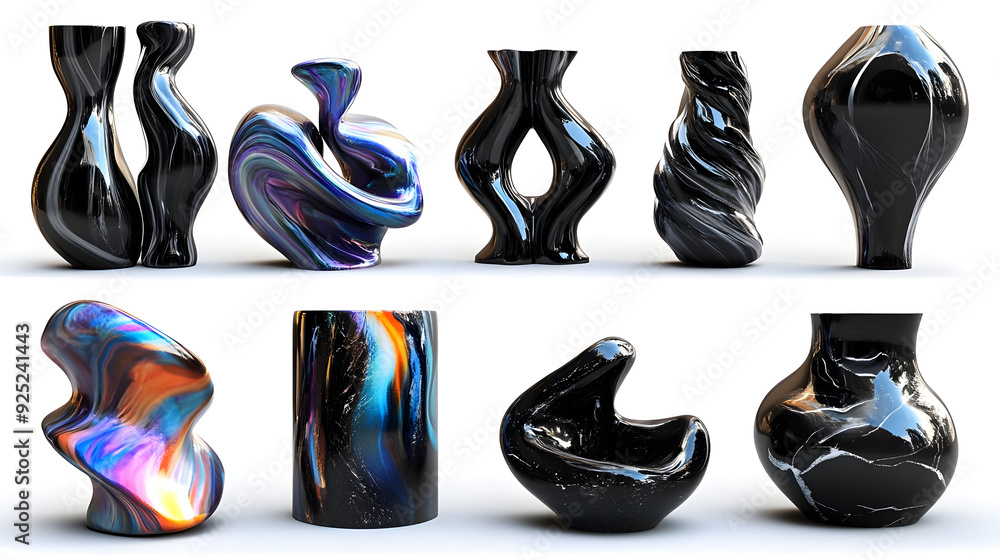 Poster A collection of artistic vases with unique shapes and colorful patterns.