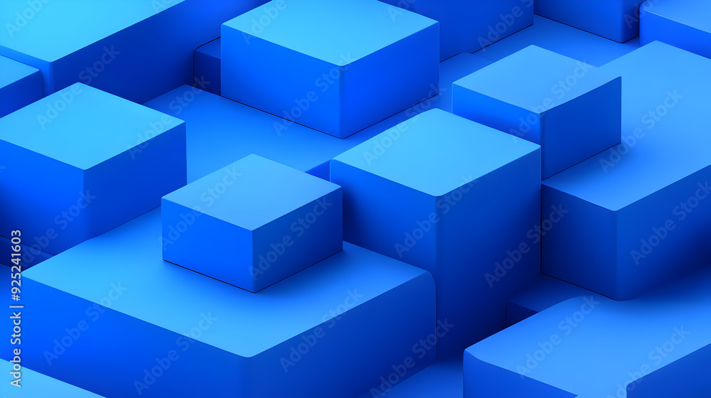 Poster a collection of blue 3d cubes arranged in a visually appealing pattern.