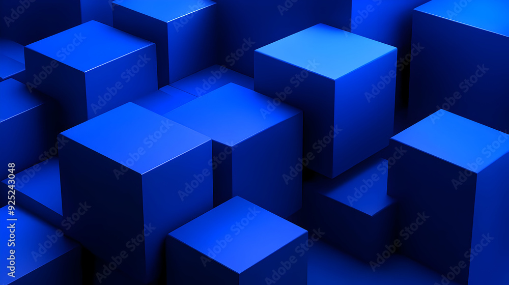 Poster a collection of blue geometric cubes arranged in a visually appealing pattern.