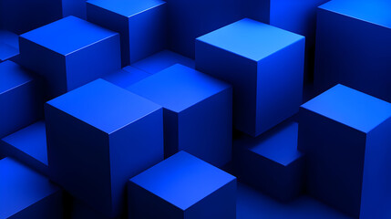 A collection of blue geometric cubes arranged in a visually appealing pattern.