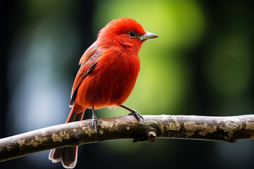 closeup of a red bird on a branch in sepilok park borne