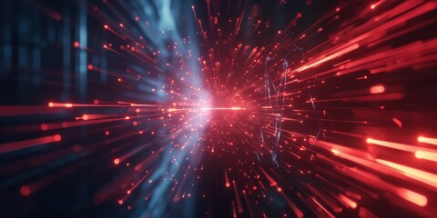 Naklejka premium Futuristic Neon Tunnel with Vibrant Lights created by ai