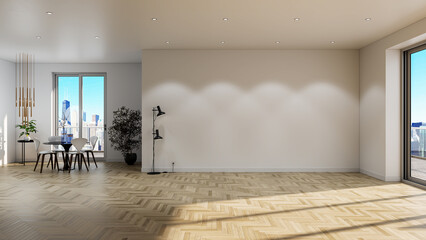 Large luxury modern bright interiors Living room mockup illustration 3D rendering image