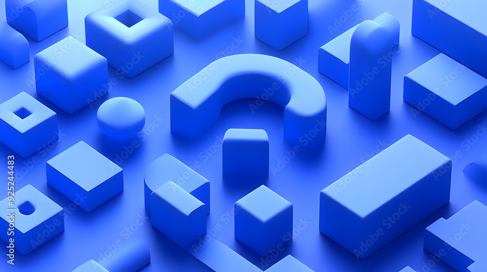 Poster a collection of blue geometric shapes arranged in a visually appealing pattern.
