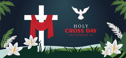 holy cross day September 14 Christian religion festival vector poster 