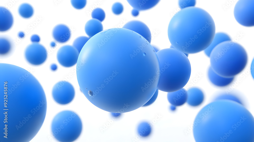 Poster a collection of blue spheres floating in a light background, representing molecular structures.