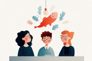 Creative Diversity in Action: Vibrant Hand-drawn Colleagues Engaged in Dynamic Office Brainstorming Session