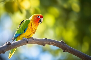 Naklejka premium colorful of sun parakeet or sun conure parrot