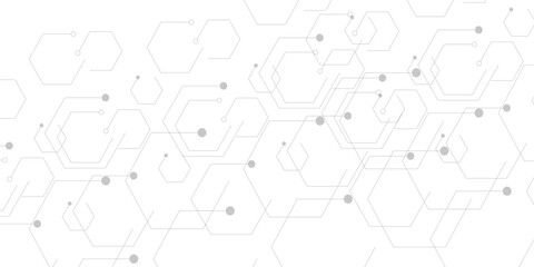 Black on white abstract particles connection background with hexagon. geometric technology banner design