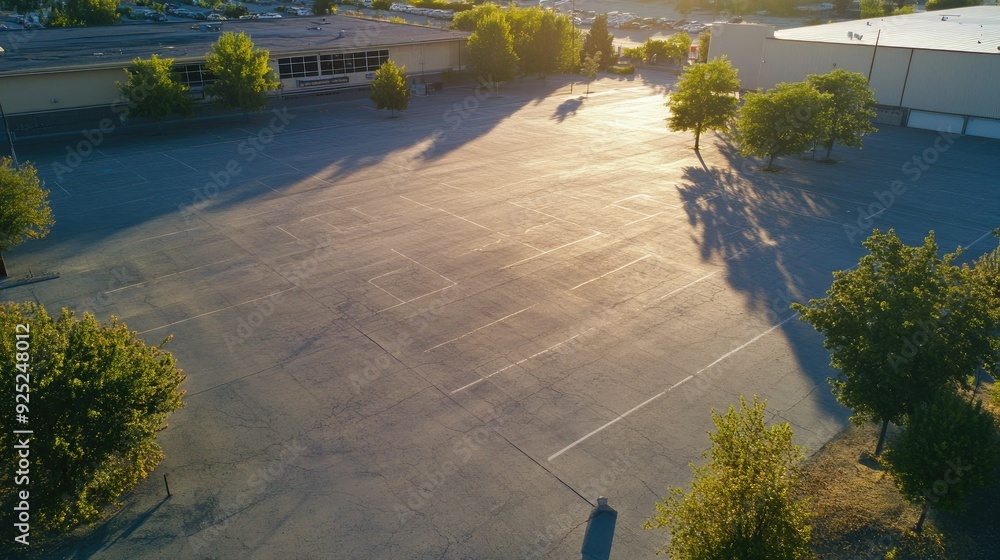 Poster expansive cement yard, perfect for hosting large-scale events or serving as a parking area. open and