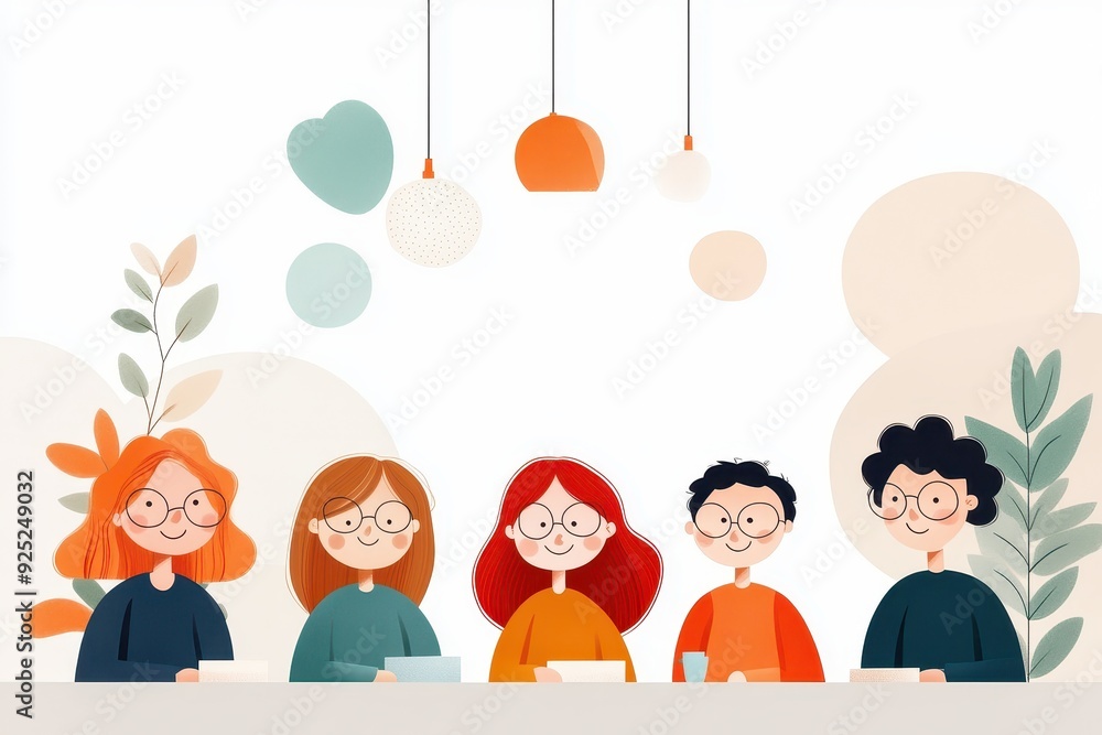 Poster diverse multicultural team collaboration in colorful meeting room vector illustration for dynamic of
