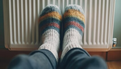 Striped socks near a radiator.